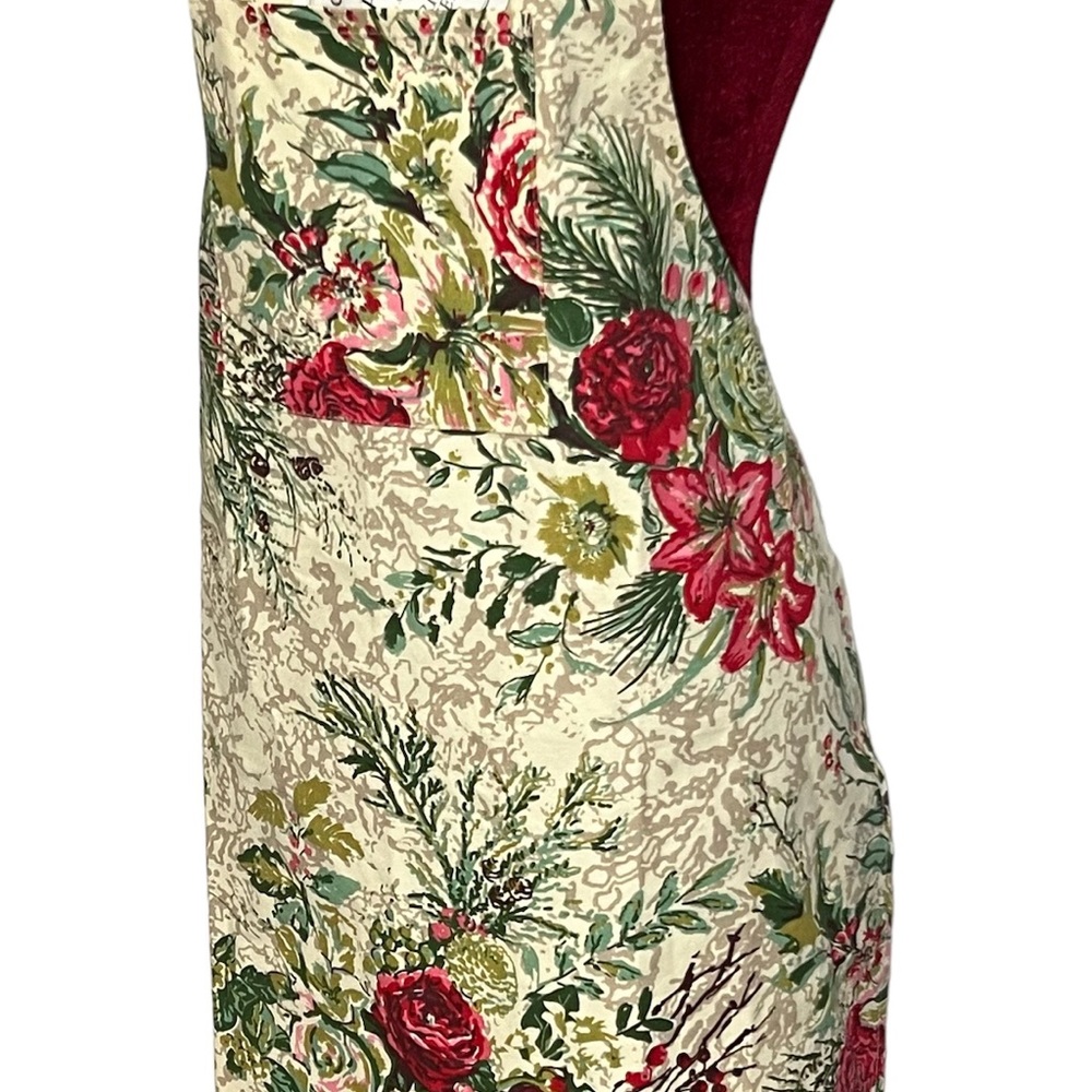 April Cornell MERRY Antique Floral Apron Cotton Canvas Christmas Holidays OS - Picture 12 of 13